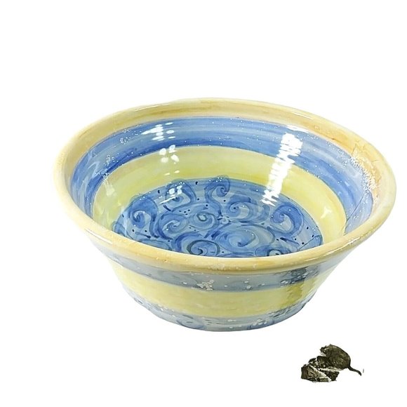 Serving Bowl Handmade Stoneware Bowl Stripes Swirls Artisan Signed on Bottom - Picture 1 of 6
